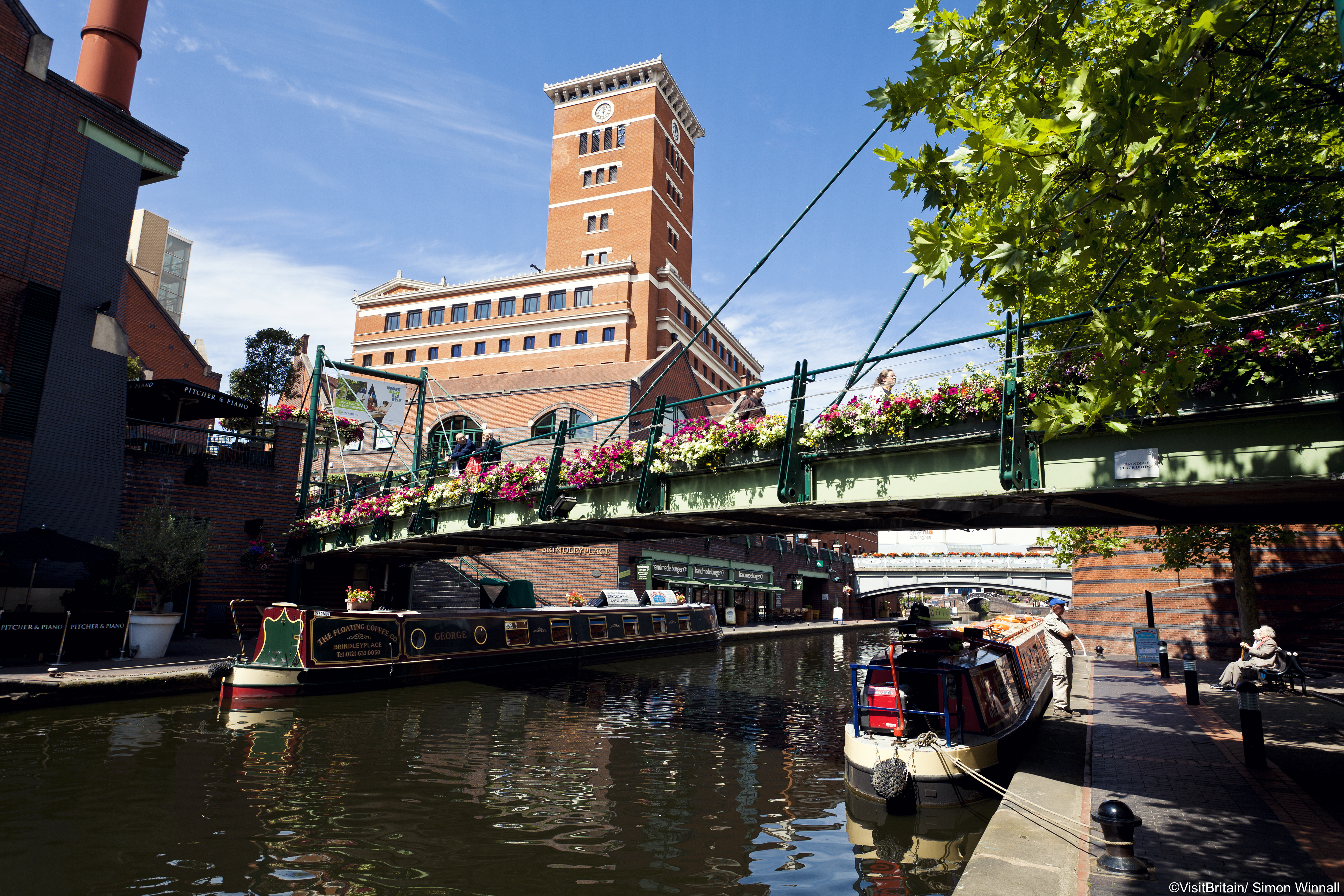 A view of Brindley Place in Birmingham during the summer.