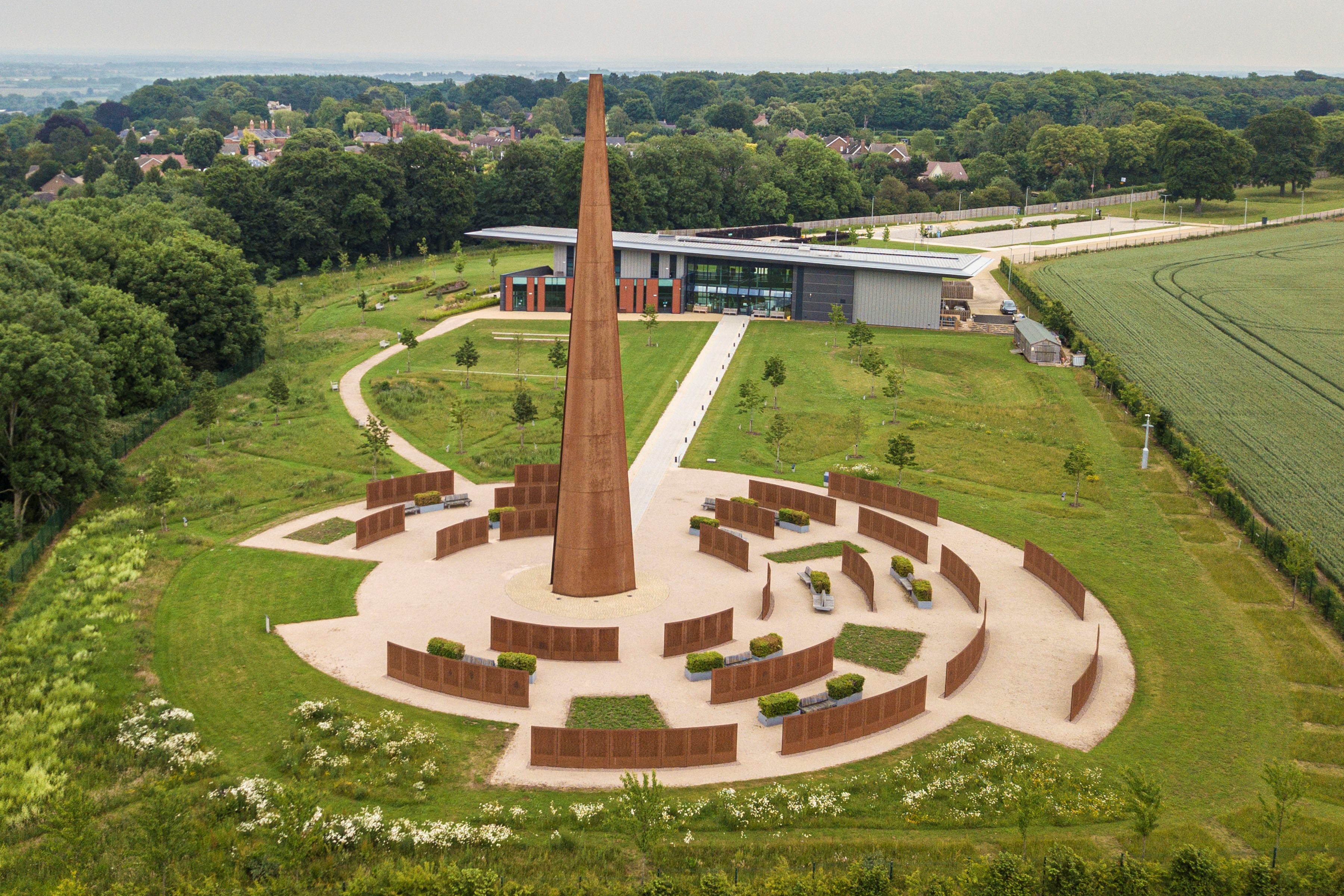 Aerial view of memorial at International Bomber Command Centre