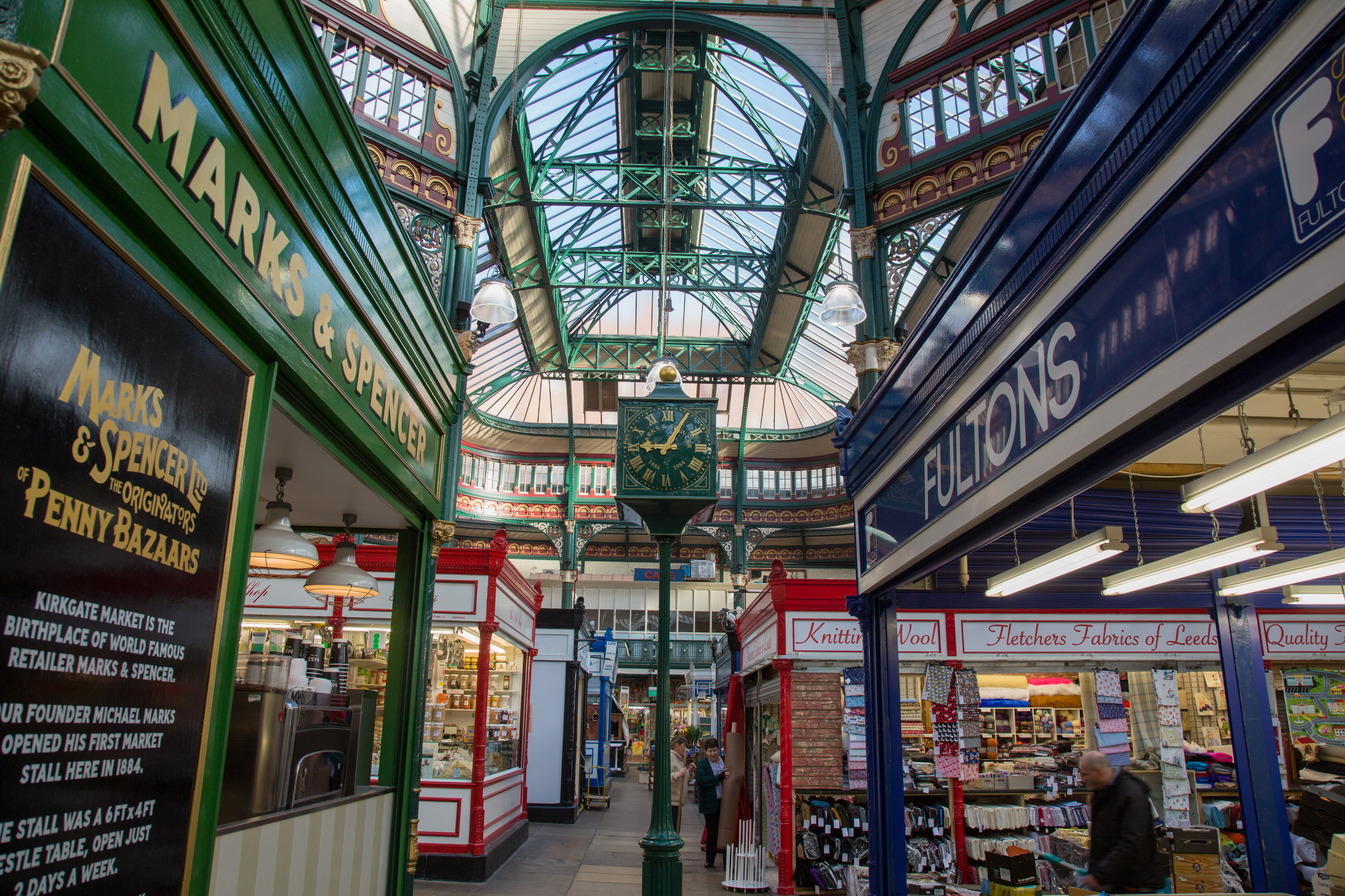 M&S stall and other market stalls in Kirkgate Market
