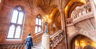 Staircase at the John Ryland Library, Manchester, England.