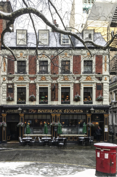 The Sherlock Holmes pub in London, one of many Sherlock Holmes locations in England.
