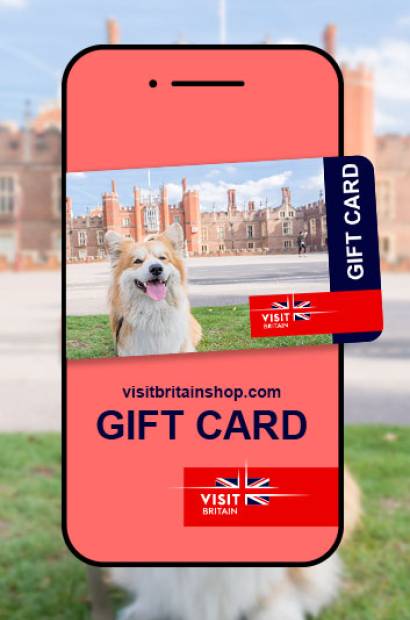 An image of a phonescreen showing the logo of the VisitBritain gift card
