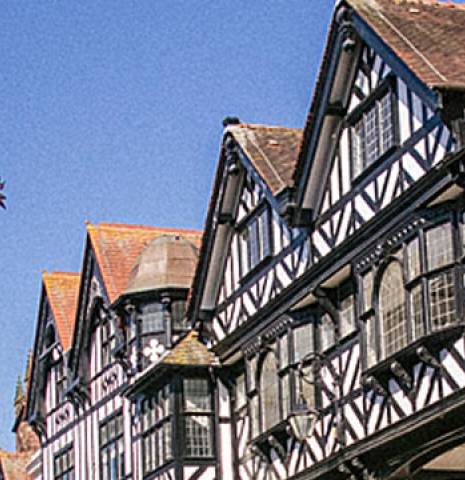 Historic Chester Rows, timber-frame houses and shops in the City of Chester
