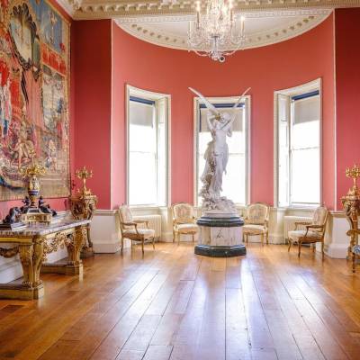 Pink drawing room styled in Regency period