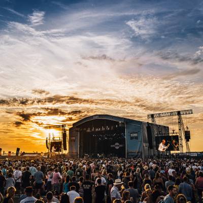 Sunset over main stage at Victorious Festival