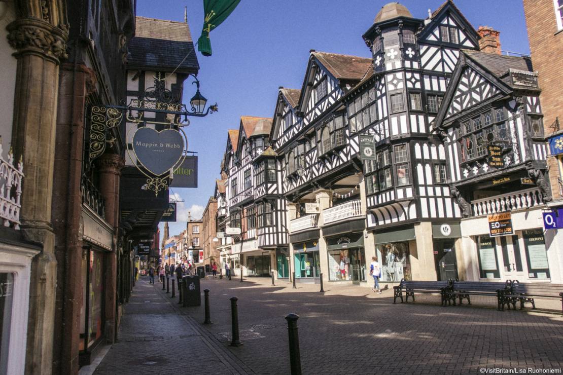 Historic timber-frame buildings in Chester, Cheshire.