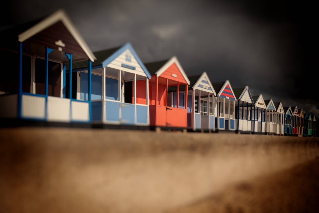 Row of beach houses along Southwold beach