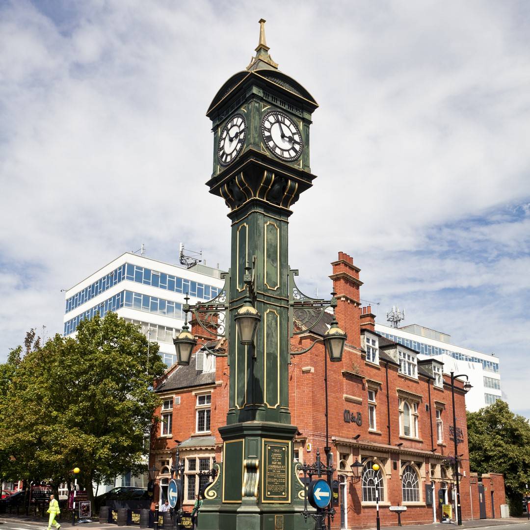 The Jewellery Quarter. Historic buildings of the Georgian square, St Paul's Square. Clock Tower.