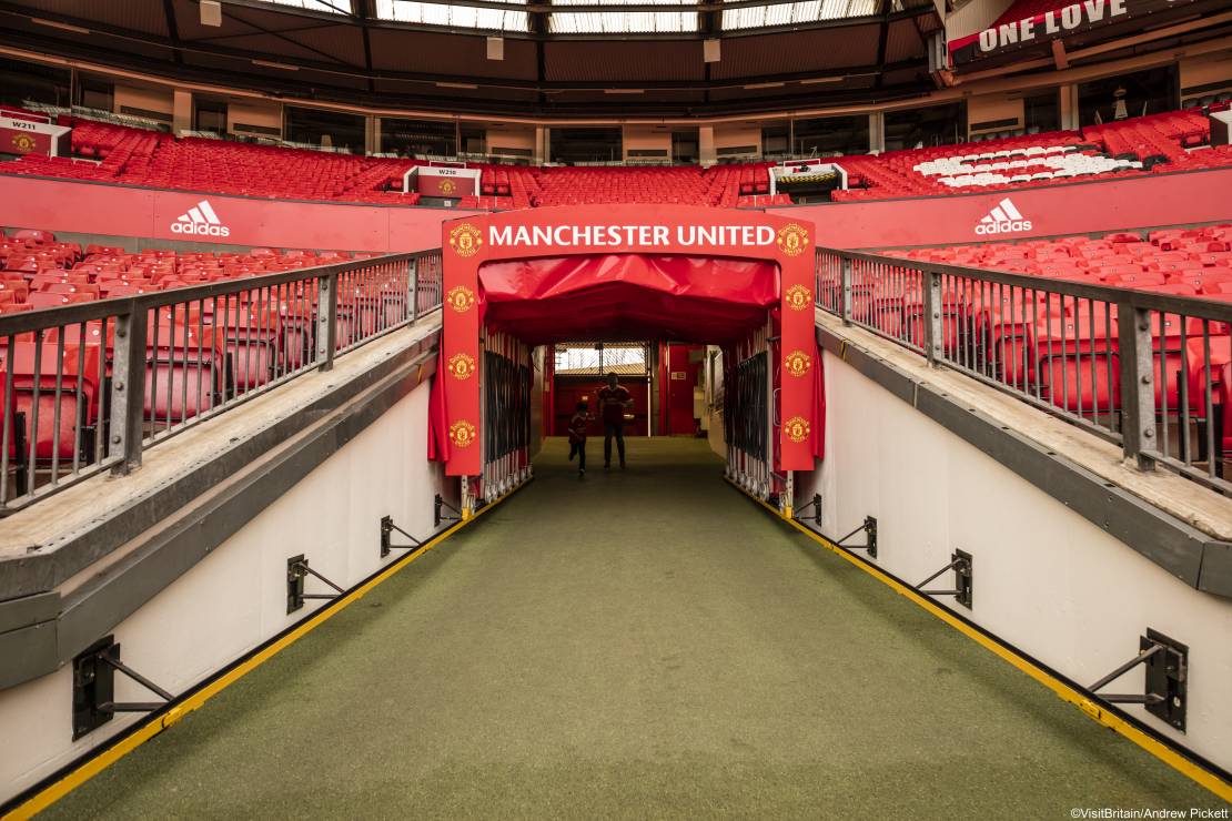 The tunnel at Old Trafford in Manchester, a key part of the stadium tour.
