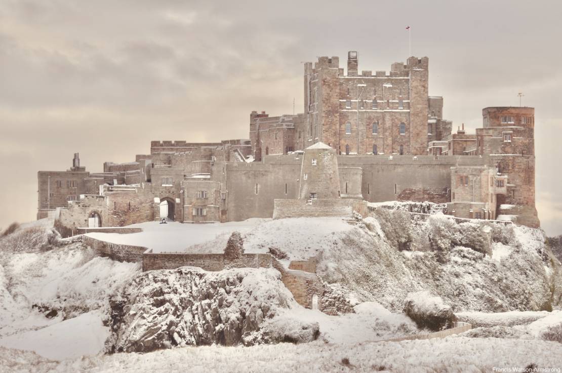 Bamburgh Castle in the snow