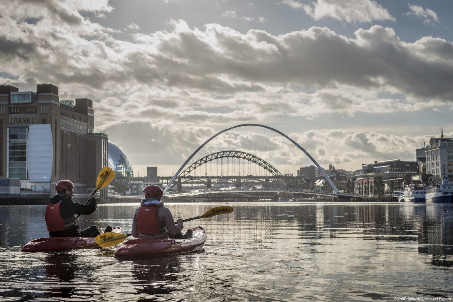 Couple Kayaking, Newcastle Upon Tyne, Tyne and Wear, England.