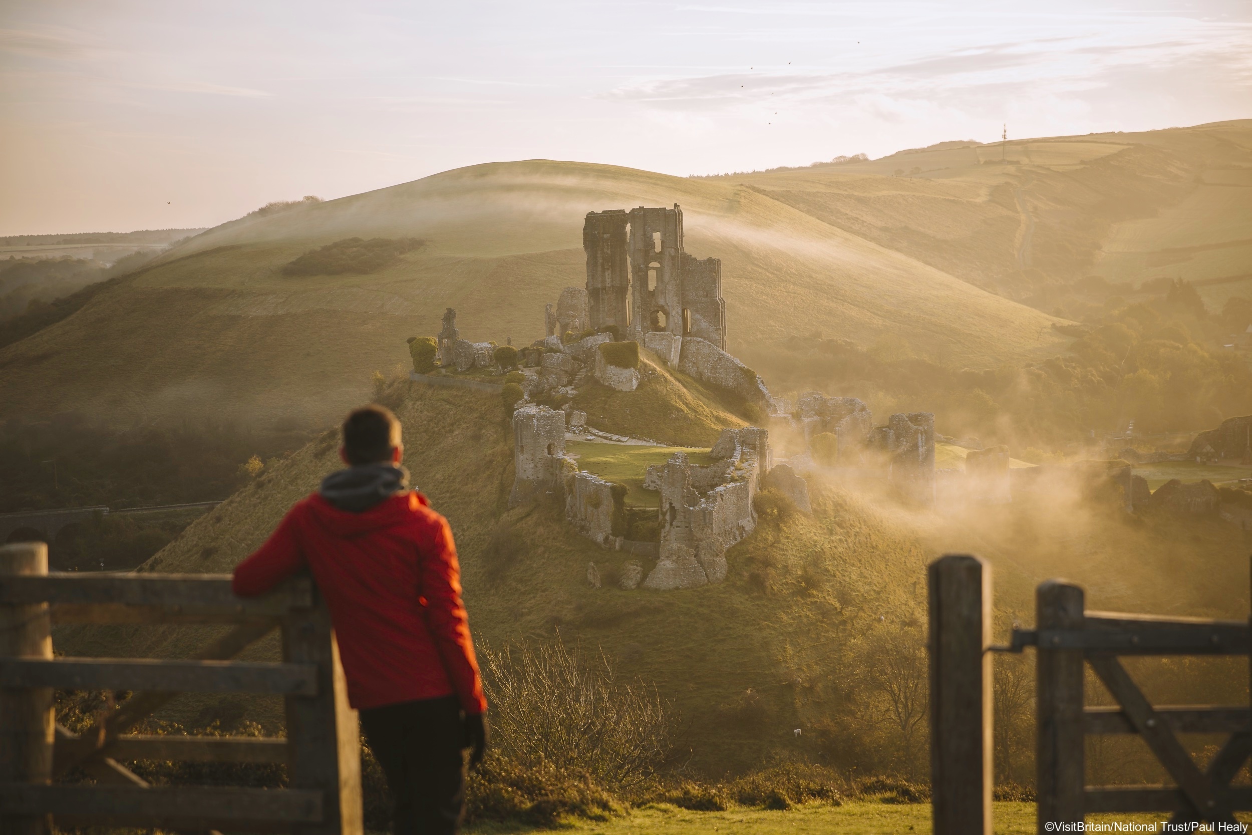 Man looking out towards Corfe Castle
