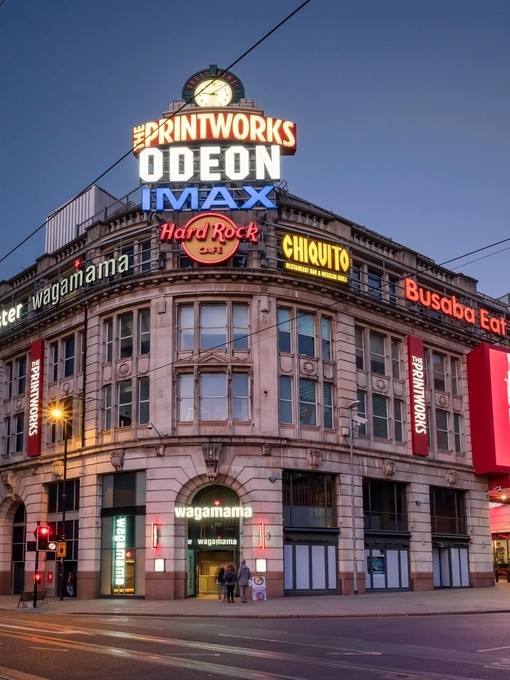 The Printworks at night, Manchester City Centre.