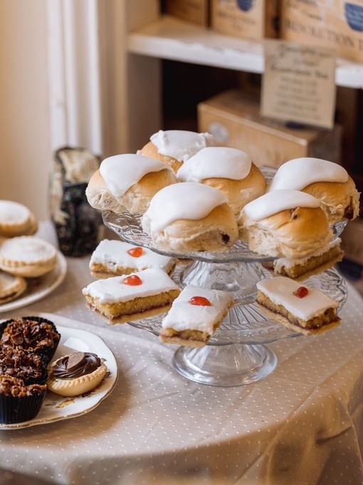 Traditional Lemon Buns on display in Bothams Bakery.