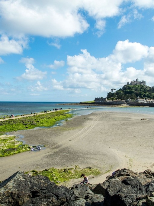 A long distance view of St Michael's Mount in Cornwall