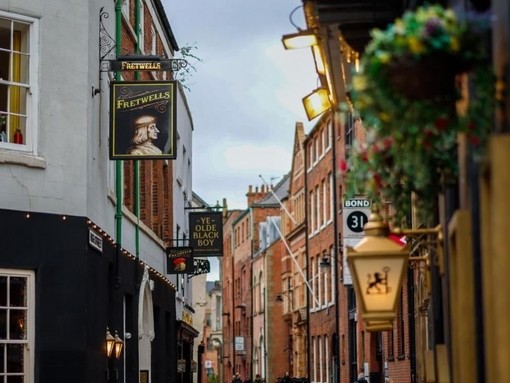 Main shopping street of a cute English Town