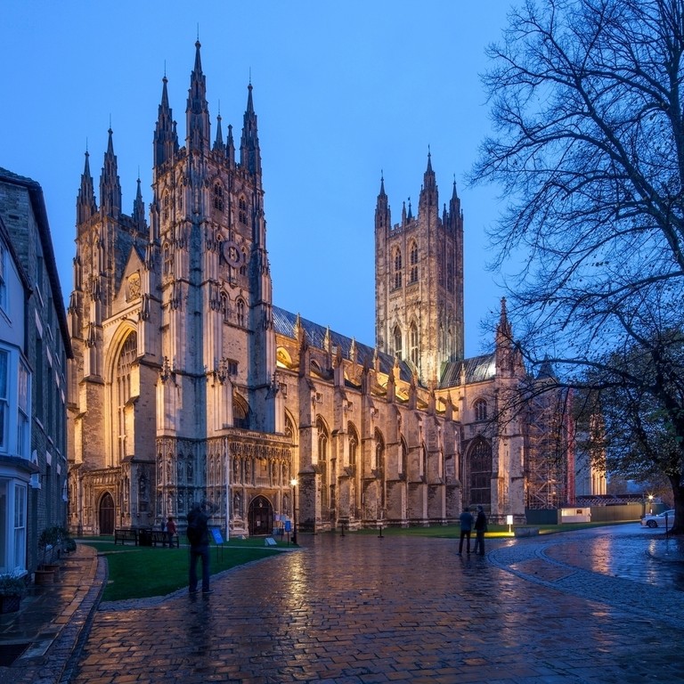 Canterbury Cathedral in Canterbury, Kent at dusk