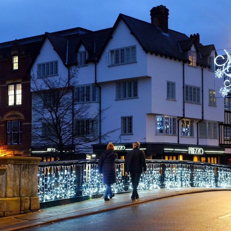 Night view of Christmas lights in city centre