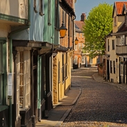 Colourful Tudor houses on an historic cobbled lane
